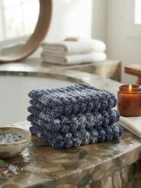 Handcrafted Textured Crochet Dishcloth Set 8x8 Eco-Friendly Cotton Blue Ombre